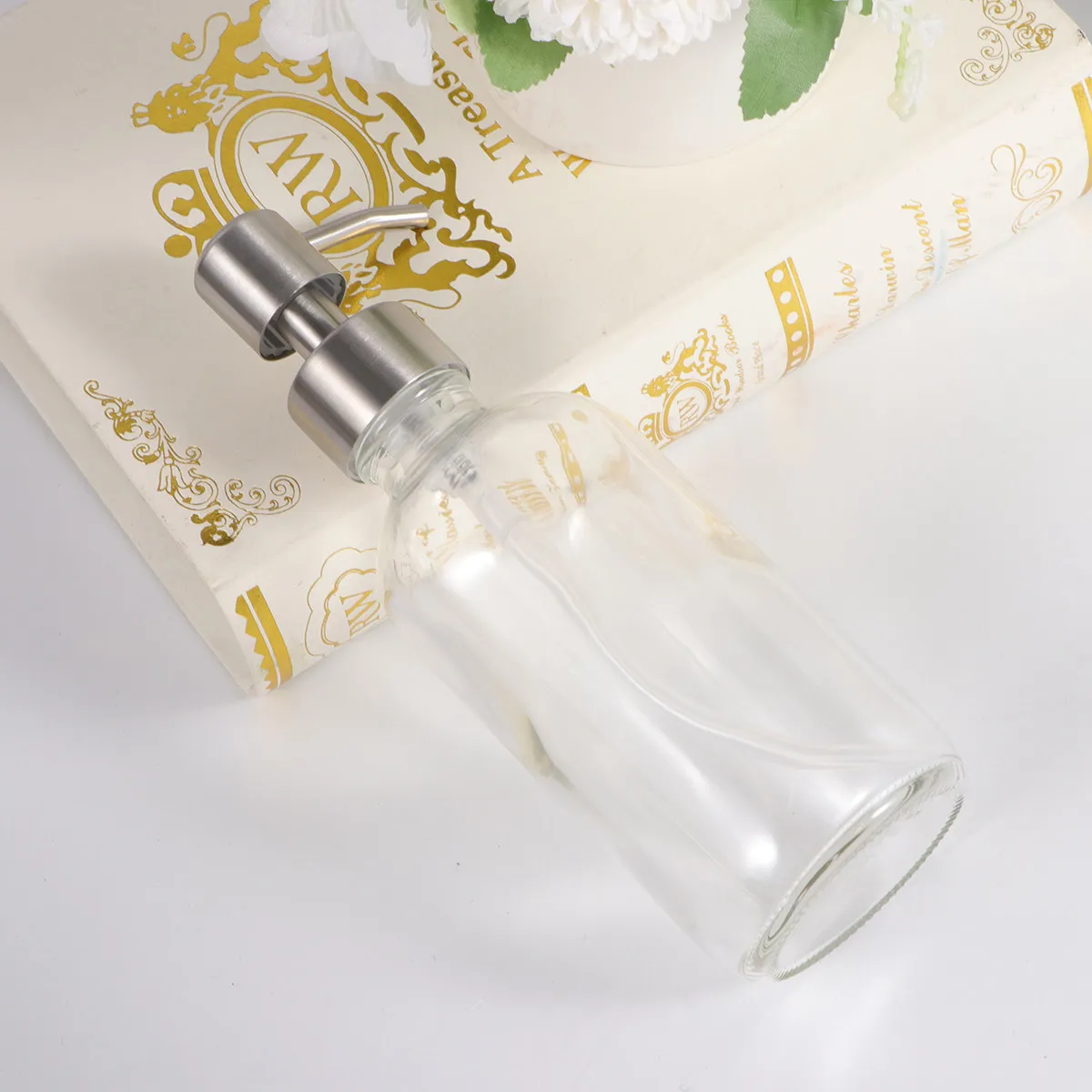 230Ml Pump Glass Lotion Bottle Refillable Eco-Friendly Transparent Toiletries Container for Home Bathroom Shampoo Liquid Soap
