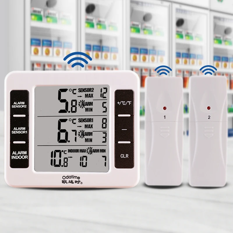 Termómetro Digital para interiores y exteriores, medidor de temperatura electrónico multifuncional para refrigerador, 2 sensores