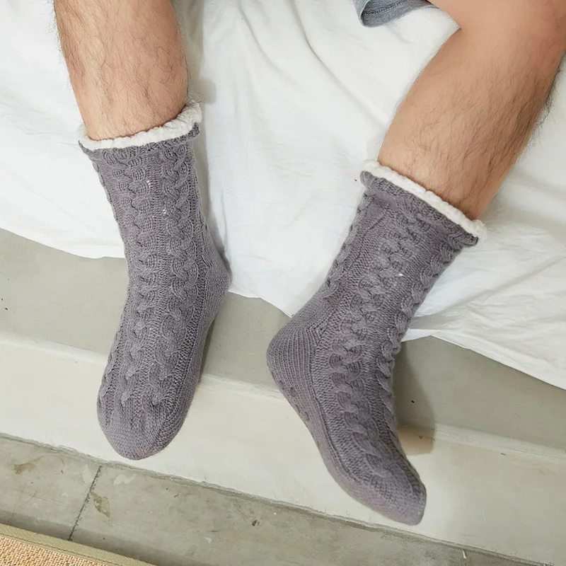 Men's floor socks Winter knit adult plus fleece carpet socks home indoor sleep non-slip snow slipper socks