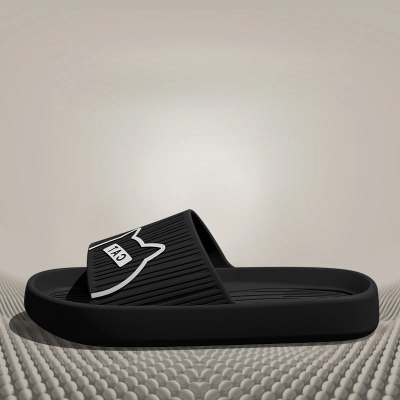 New Trend Summer Cartoon Cat Couple Home Shoes Non-slip Flat Slides Lithe Sandals For Women Men Slippers Male Indoor Flip Flops