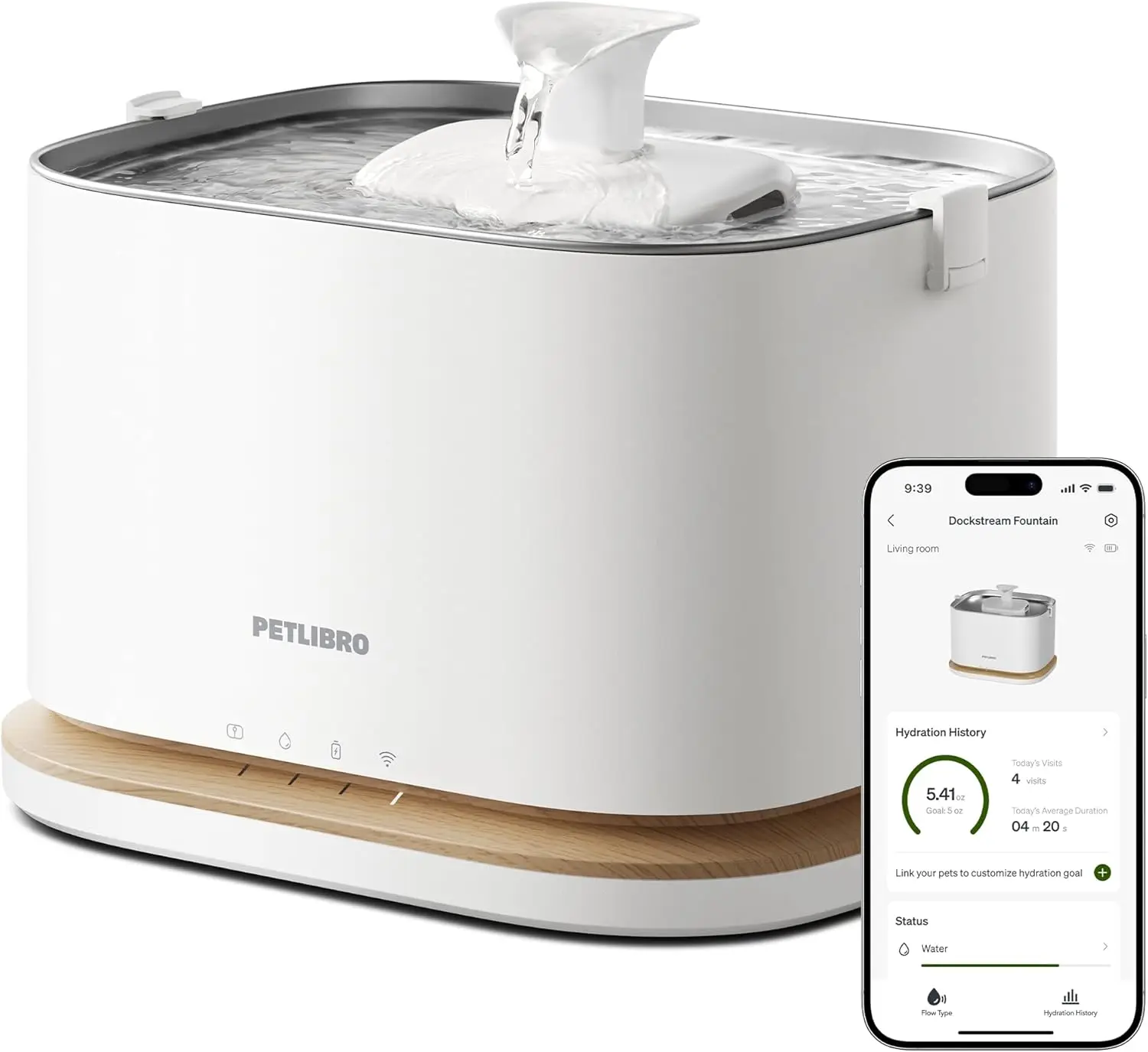 

Беспроводной фонтан для кошек с мониторингом приложения, емкостью 3 л, лотком из нержавеющей стали, Wi-Fi 5 ГГц и работами от батареи