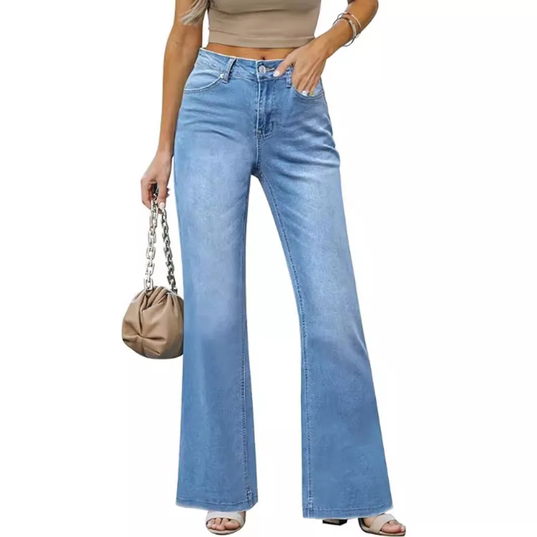

Jeans Flare Jean Boot Cut Denim Pants Washed Vintage Solid Ankle Length Pant Pockets Distressed Loose High Street Zipper Fly