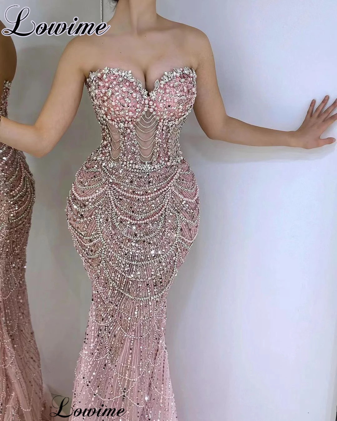 2024 Luxury Pink Beaded Cocktail Dresses Mermaid Sweetheart Crystals Prom Party Dresses With Pearls Vestidos De Cóctel Custom