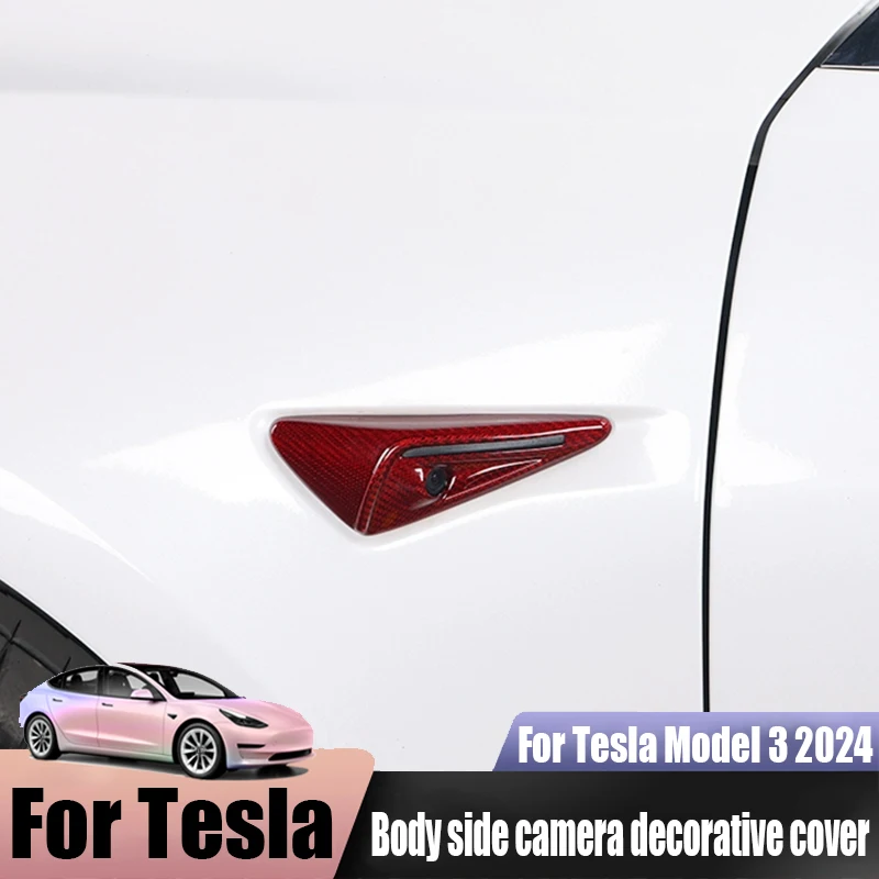 True carbon fiber texture material body side camera decorative cover car exterior decoration products For Tesla Model 3 2024