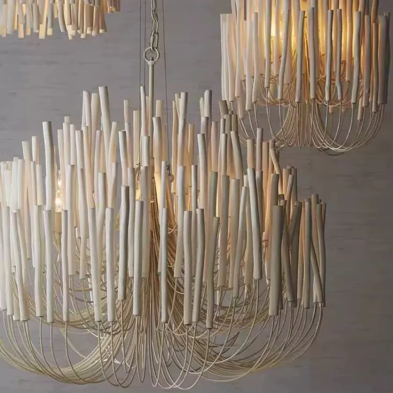 

SANDYHA Modern Minimalist Multi Head Wooden Branch Pendant Lights Stylish Hanging Chandeliers for Living Room Restaurant Decor