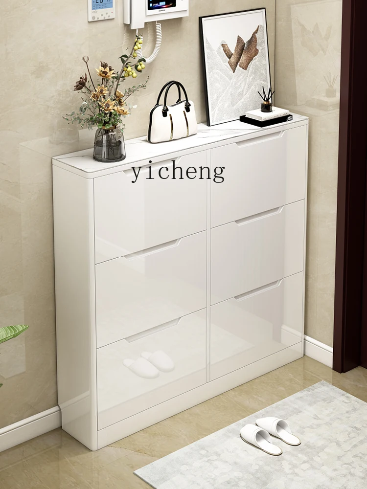 XL Ultra-Thin Shoe Cabinet White Simple Paint Tilting Stone Plate Storage Shoe Rack Hall Cabinet