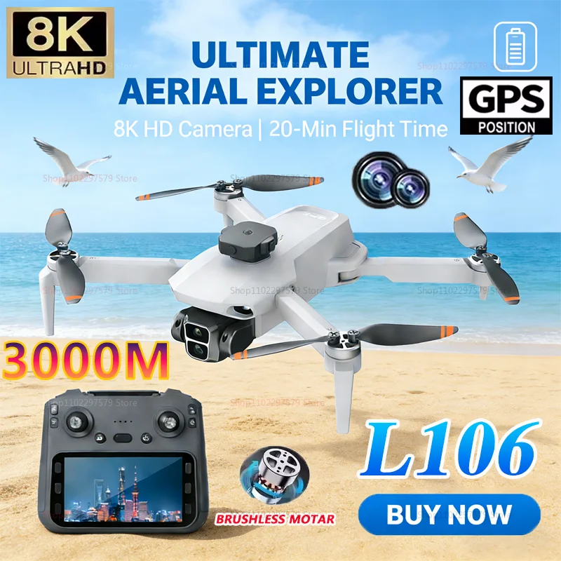

New L106 RC Drone 5G WIFI Professional 8K HD Camera Airplane FPV Video UAV With Screen Remote Control Quadcopter Dron Toys Gifts