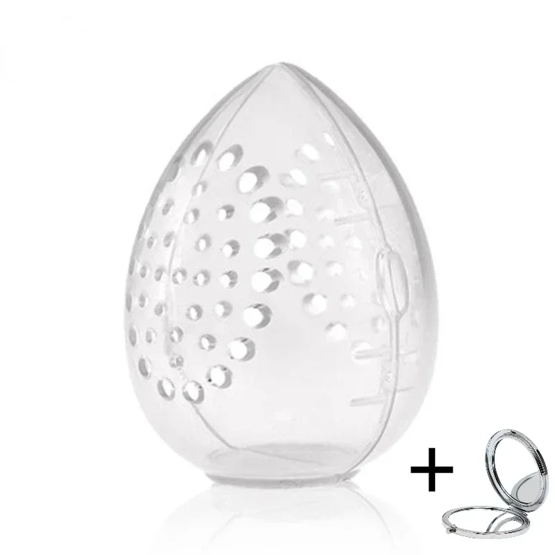 휴대용 메이크업 건조 상자, 휴대용 메이크업 거울, 플라스틱 계란 모양의 화장품 퍼프 주최자 랙, 빈 메이크업 스폰지 보관