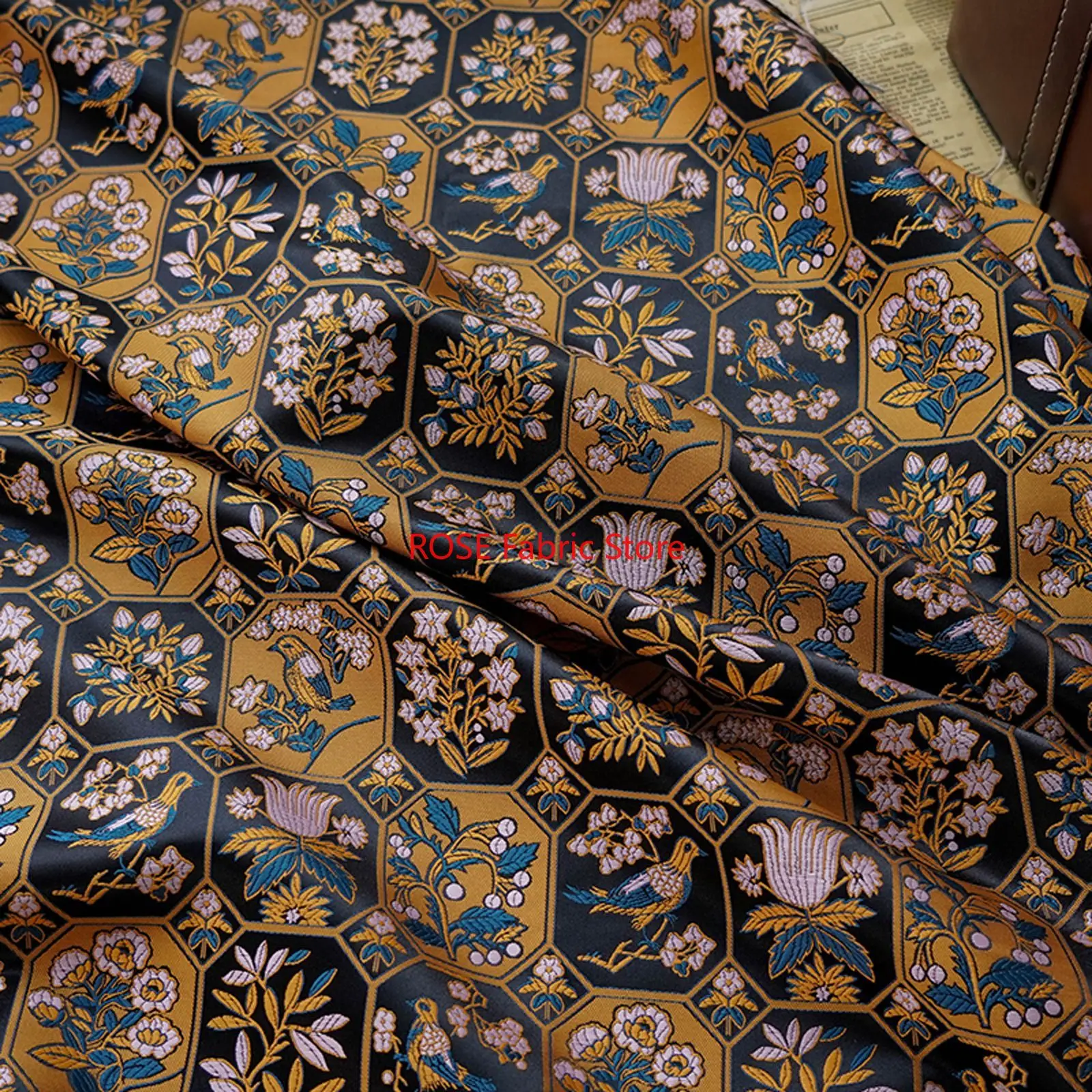 

1 Meter Classical Flower and Bird Chinese Style Jacquard Fabric Vest Jacket Cheongsam Shirt Decorative Sewing Fabric