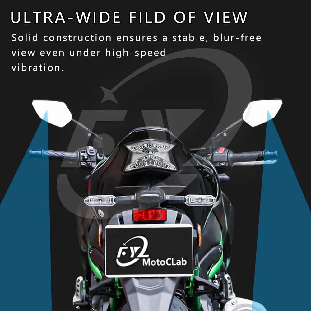 FYL MotoLab™ All Aluminum Motorcycle Mirrors for kawasaki Z900/SE Z800 Z1000, Wide Angle Rearview, Rotatable Foldable Anti-drop