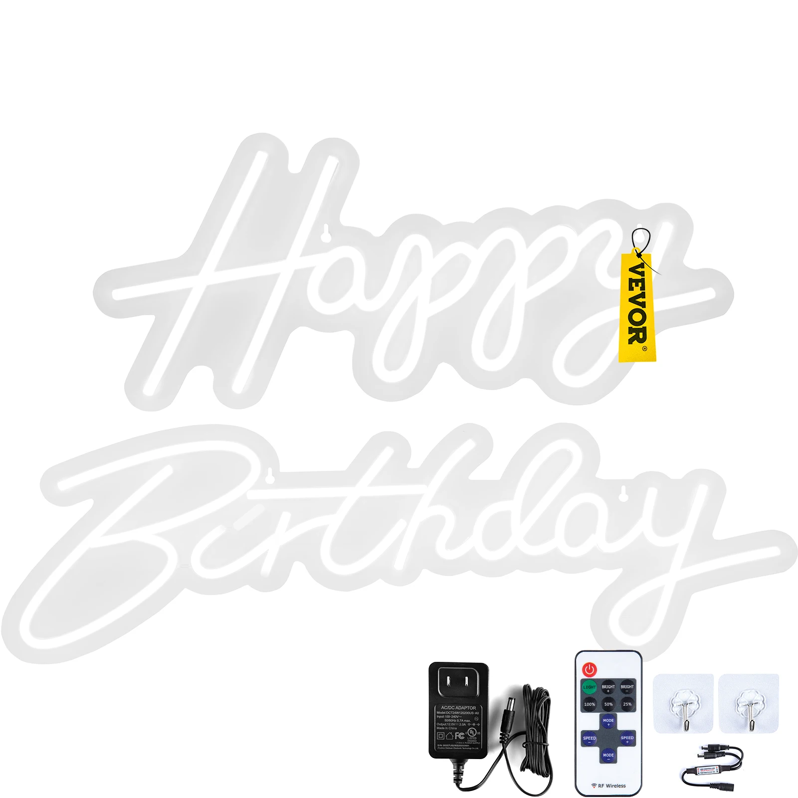 

SucceBuy Neon Sign Light "Happy Birthday" Transparent Acrylic Wall Decor Wedding Party Illuminated Signage LED Neon Night Lamp