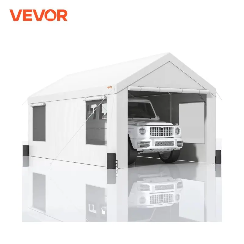 VEVOR Carport 10x20ft/12x20ft Heavy Duty Car Canopy Waterproof Garage with Roll-up Ventilated Windows & Removable Sidewalls