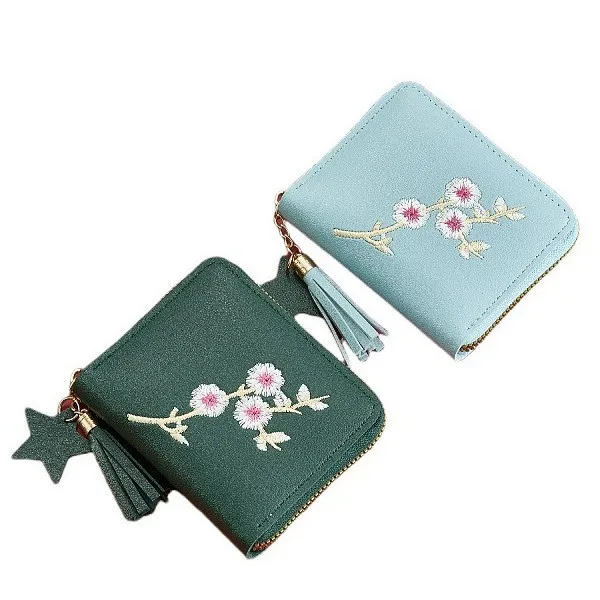 New Fashion Versatile Zipper Short Wallet For Women Su Embroidery Flower Card Pouch Coin Purse Portable Bag Charm Accessory