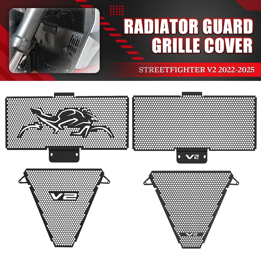 

FOR Ducati Streetfighter V2 2022 2023 2024 Motorcycle Upper And Lower Radiator Grille Guard Tank Cooler Cover Set Protector Part