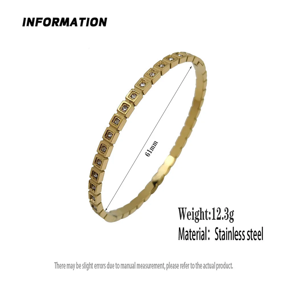 New square zircon stainless steel gold plated 18K bracelet, high quality waterproof silver jewelry, gift for wife