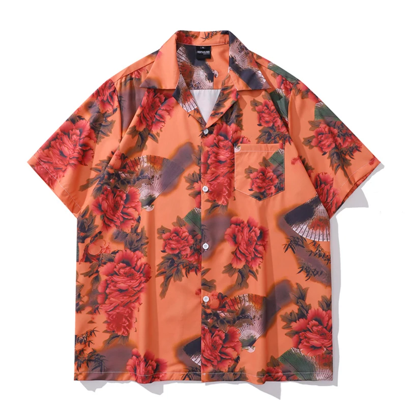 Flower Full Print Button Down Collar Vintage Men Women Shirts Summer Holiday Beach Shirt Men's Blouse