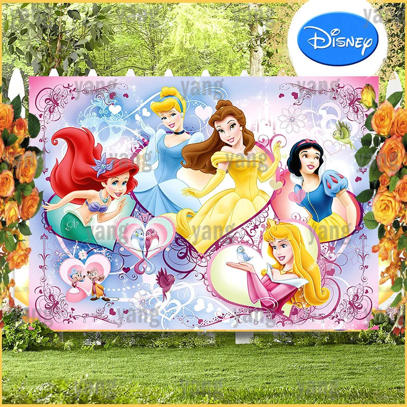 Customized Backdrop Curtain Wedding Birthday Party Disney Sleeping Beauty Cinderella Love Heart Princess Decorations Background