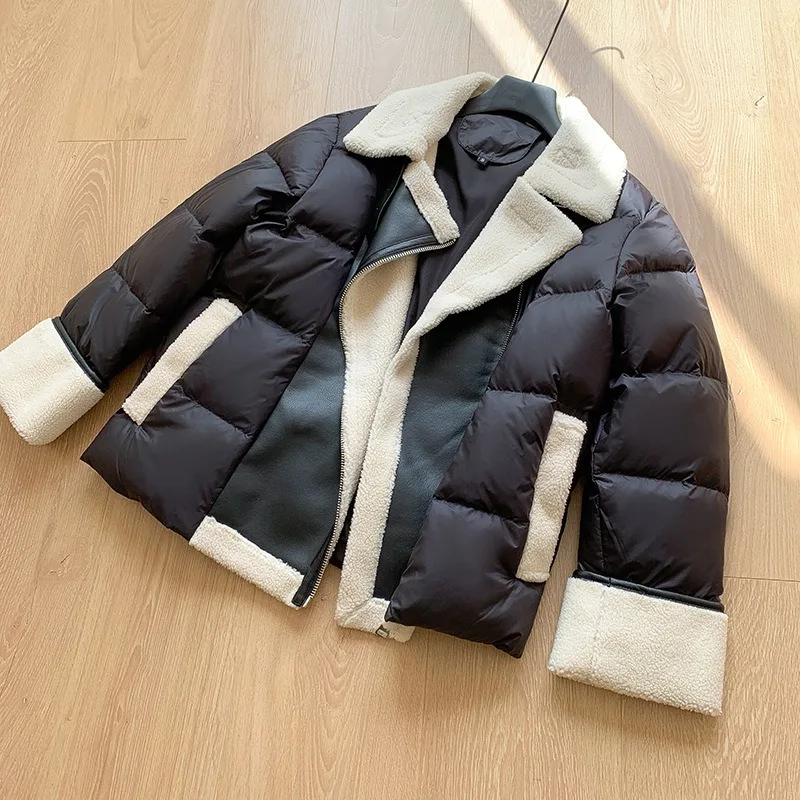Women's Winter Top Coat Down Jacket White Duck Down Patchwork Short Thick Warm Simple Comfortable Casual Niche Versatile Skinny