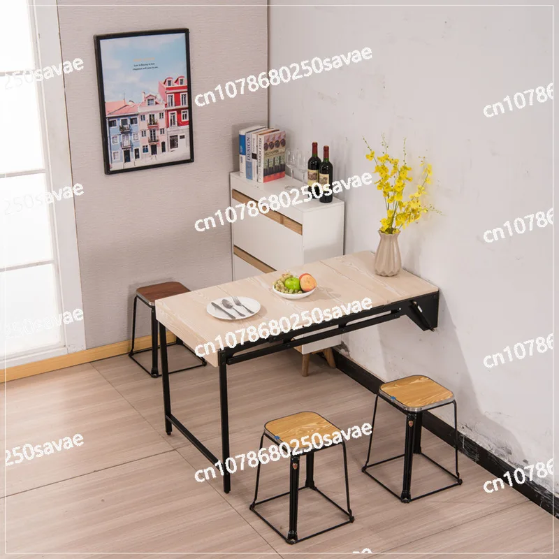 Small apartment wall-mounted shelf household telescopic folding dining table balcony table hanging flower stand folding table