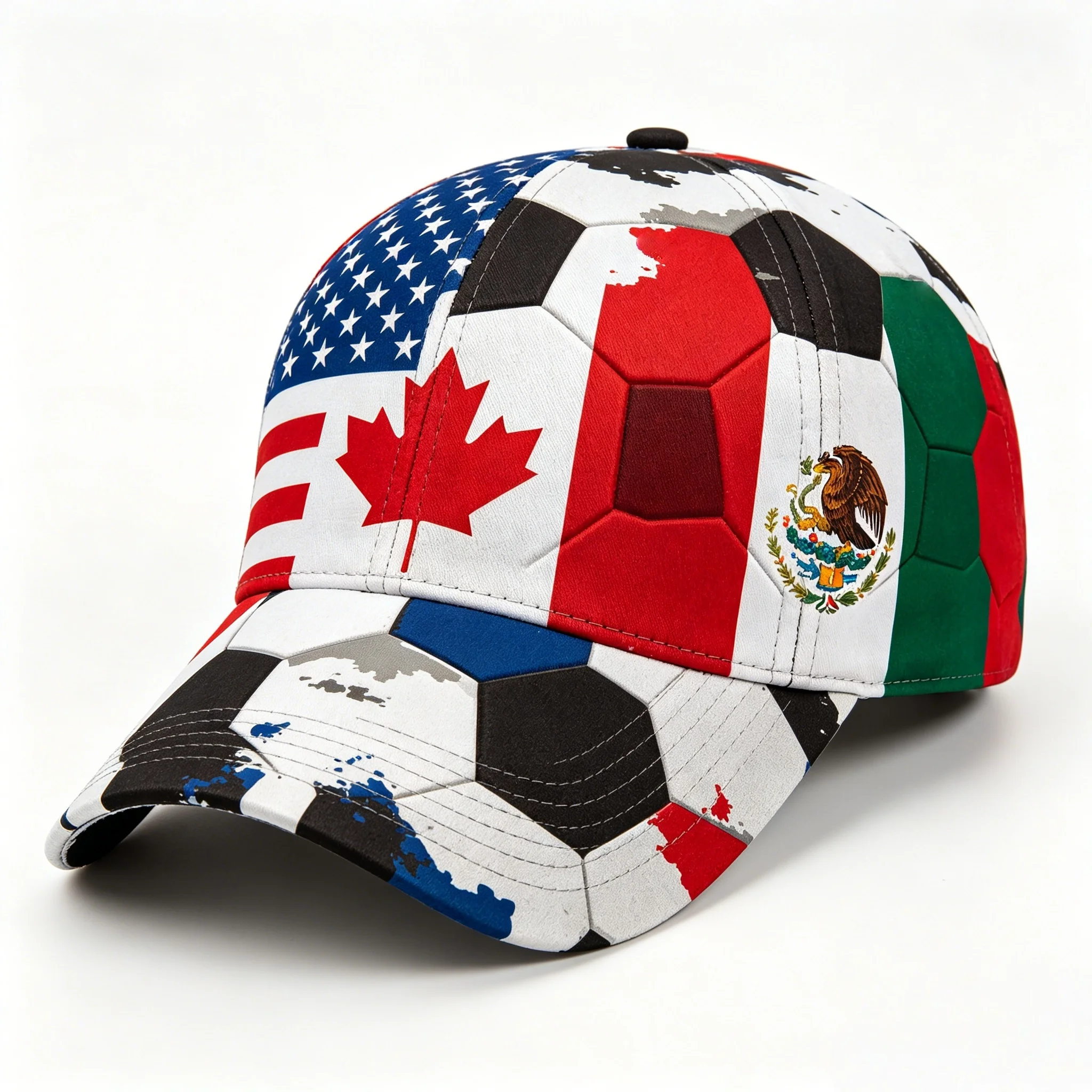 2026 North America Flag Football 3D Print Baseball Cap, One Size Sport Hat with Multi-Nation Soccer Pattern