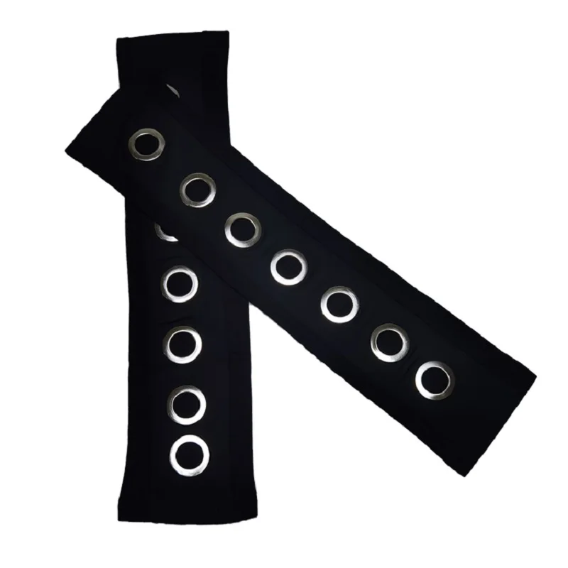 Women Black Gothic Arm Warmers Outsleeves Lady Ninja Sleeves Stretch Hip-hop Harajuku Y2K Metal Eyelet Hollow Out Mittens 2023