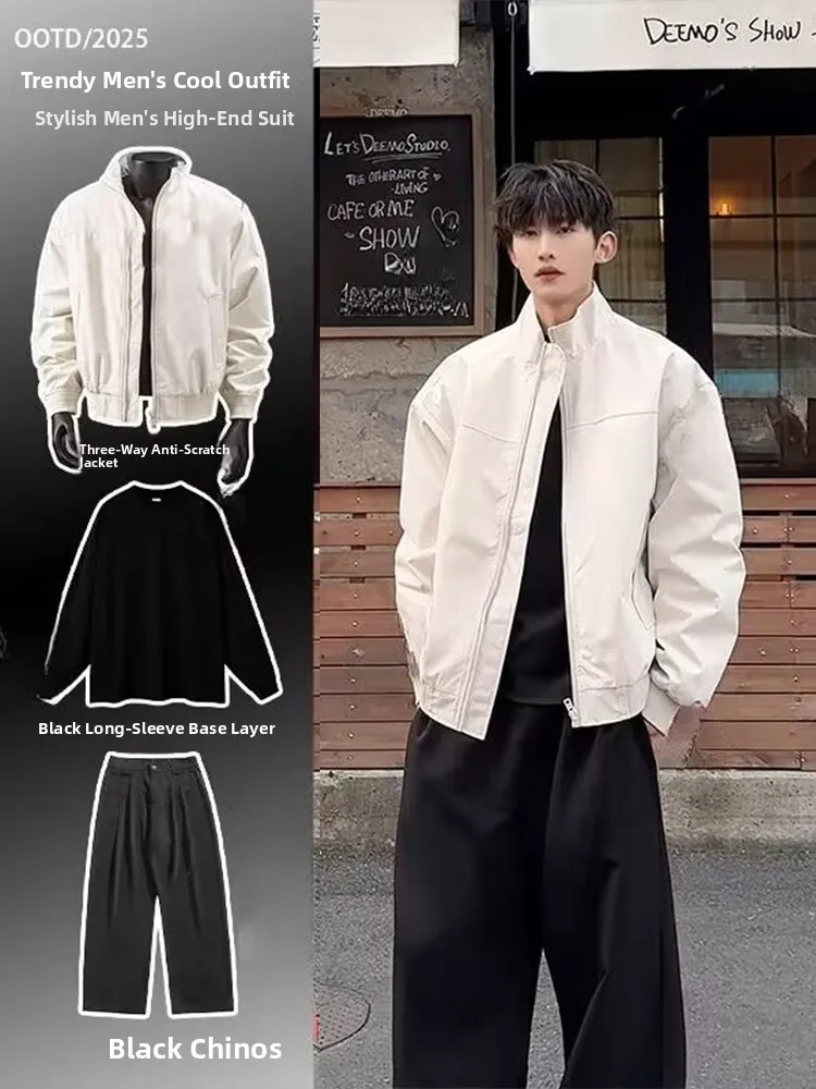 

Мужской спортивный костюм в американском стиле: куртка с воротником-стойкой и брюки, повседневный рабочий комплект для осени, молодежный спортивный образ