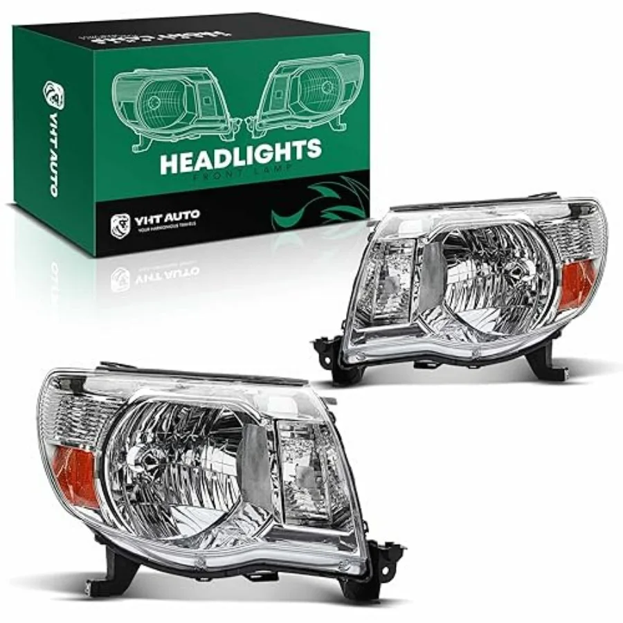 

Set of 2 Headlights Assembly Replacement for 2005-2011 Tacoma Driver Passenger Side Head lights Lamps Clear Lens Chrome Housin