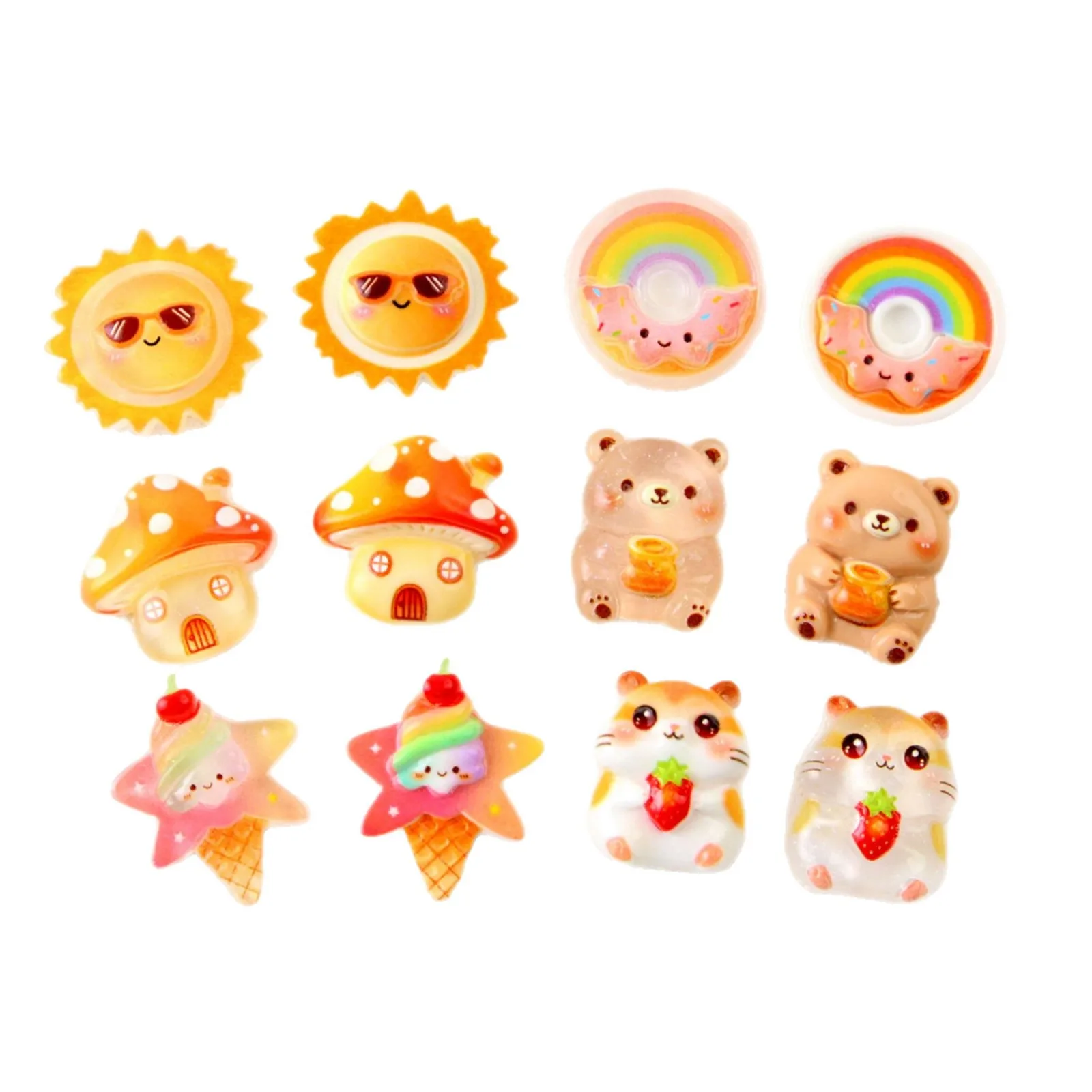 16pcs Mixed Kawaii Resin Shoe Charms - Cute Sun, Bear & Mushroom Decor for Clogs & Beach Bags