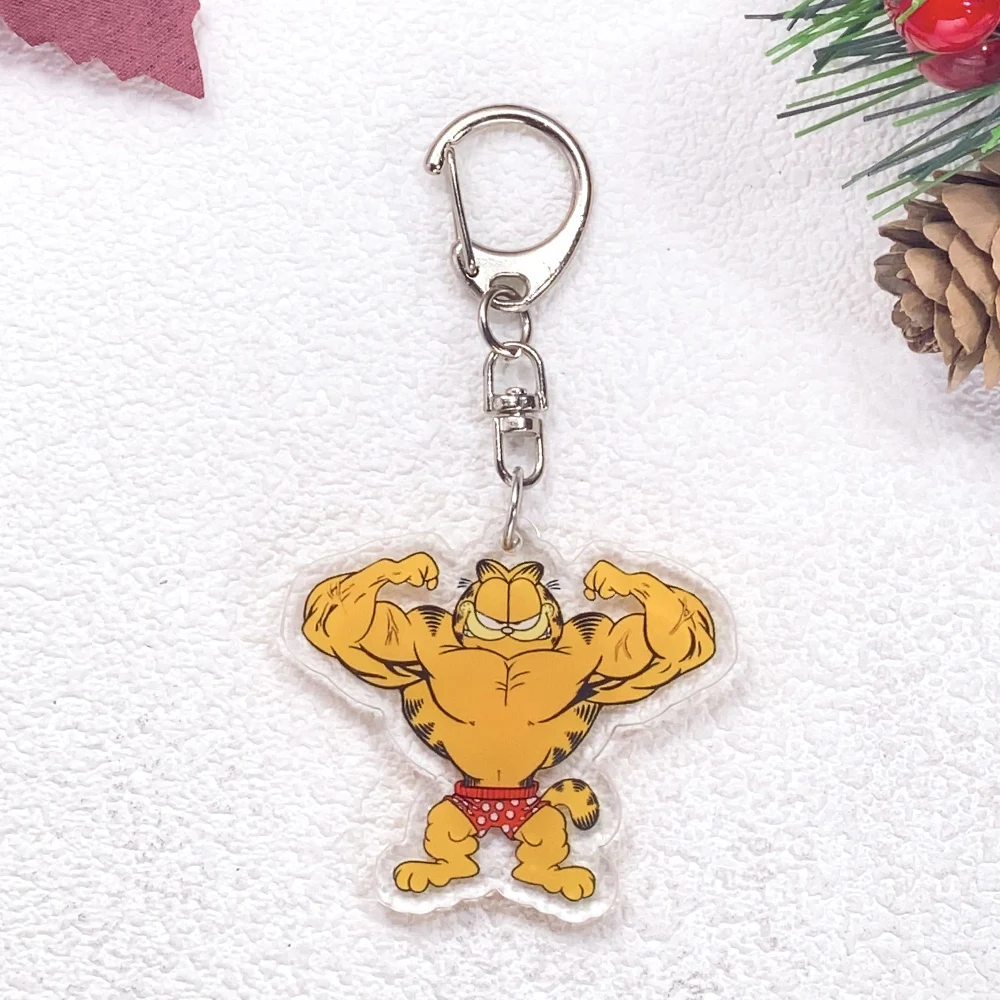 1/16Pcs Cartoon The Garfield Show Keychain Accessories Acrylic Cute Charms Pendant For Bag Funny Key Holder Backpack Decoration