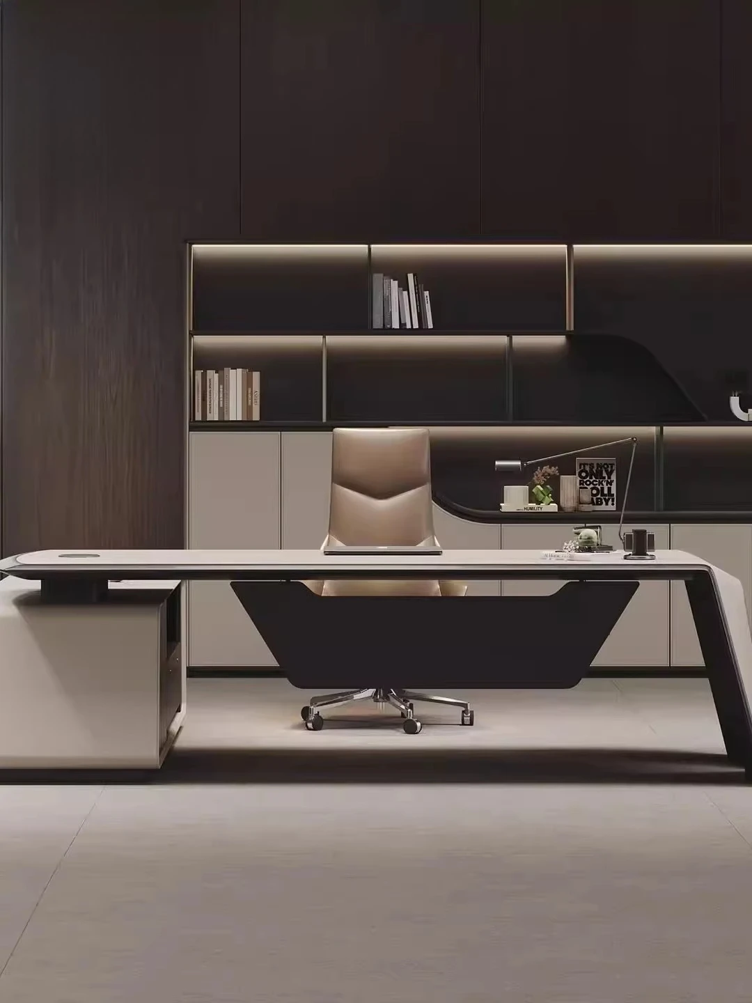 cl-FALVLITE High-End Boss Desk Modern Light Luxury PVC Material Large-Class Office Table for Manager's Use*