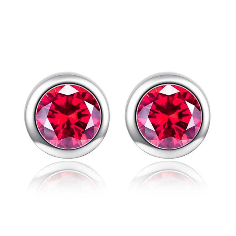 8mm Round Natural Red Garnet 925 Sterling Silver Bubble Bezel Stud Earring for Woman Statement Gemstone Jewelry Party Gift
