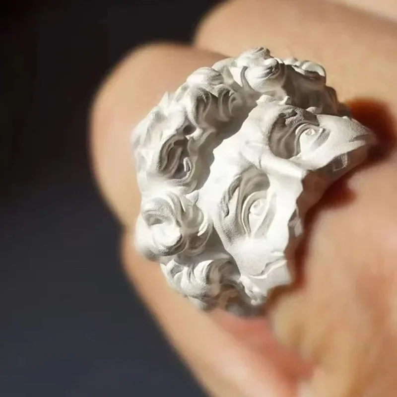 خمر ديفيد النحت قابل للتعديل حلقة باطني ملثمين وجوه القوطية نمط الدائري للرجال والنساء هدية مجوهرات فريدة مستوحاة من الفن #2