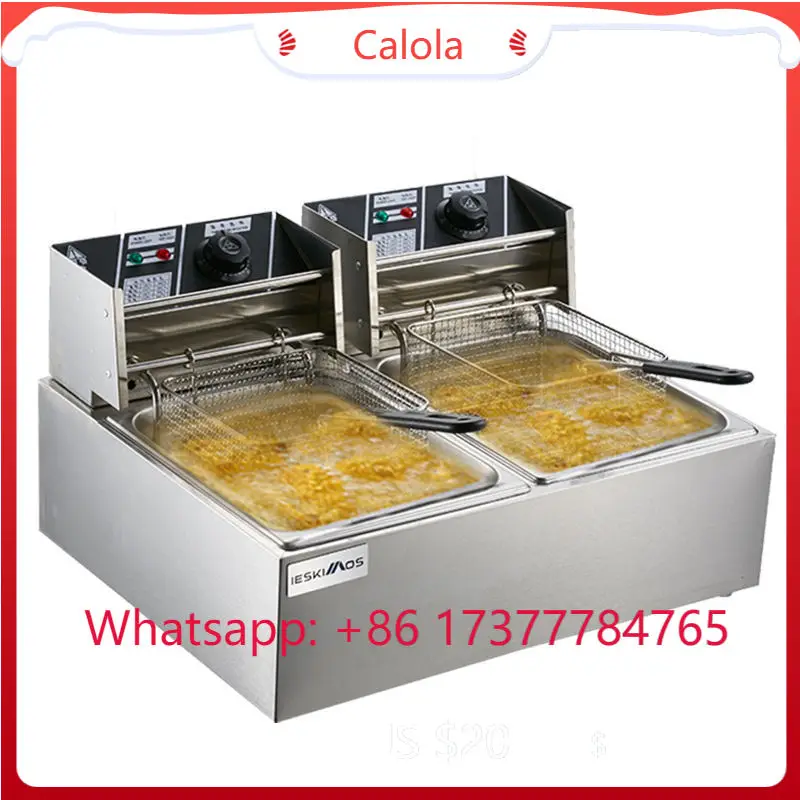 2 Tanks 16L Industrial Cooking Pot Factory Commercial Electric Deep Fryer for Fried Chicken Chops French Fries