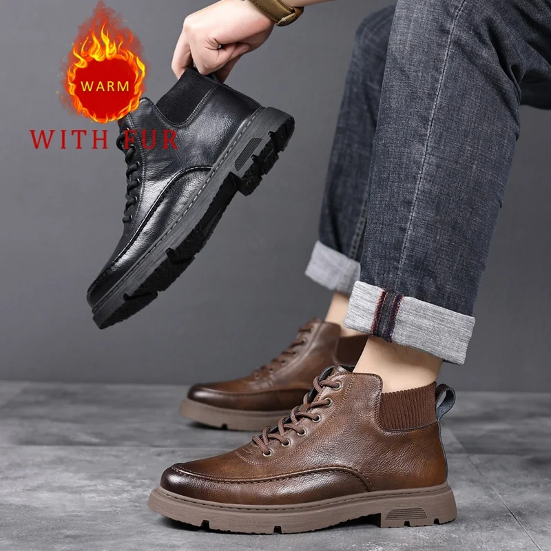 

Men's autumn and winter high top leather shoes Casual Classic Gentleman Style Office and Business Adult Quality Luxury boots