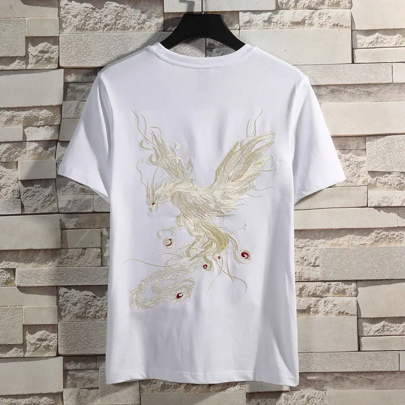 New Summer Chinese Style Embroidered T-shirt Men Half-sleeved Loose Casual Top - Image 4