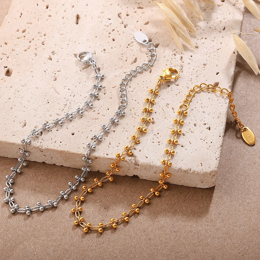 

Новый европейский и американский базовый модный простой маленький круглый браслет из бисера из нержавеющей стали, универсальные повседневные украшения