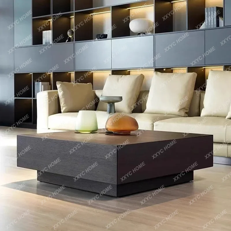 minimalist black solid wood coffee table black wood grain small apartment living room floating floor cabinet