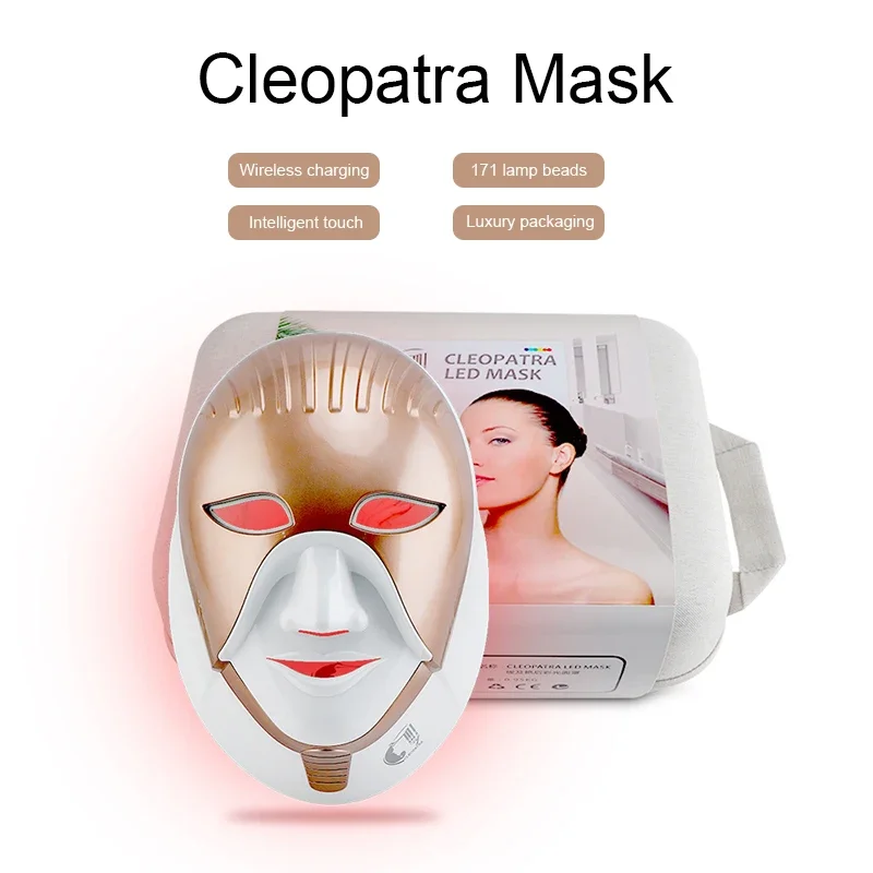 NEW PDT Led Mask Photodynamic 8 Color Face Cleopatra Led Mask 630nm Red Light Smart Touch Face and Neck Care Machine