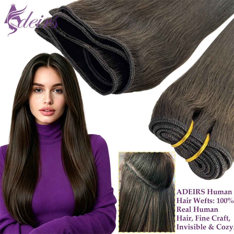 ADEIRS High Quality  Human Hair Weft Bundles Very Thick Brazilian Remy Natural Real Human Hair Extension Straight 14