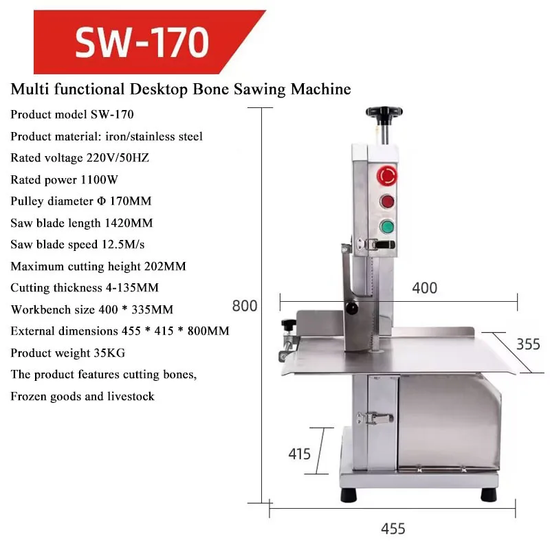 Stainless Steel Commercial Large Meat Slicer / Fish Cutting Machine / Meat Bone Saw Machine