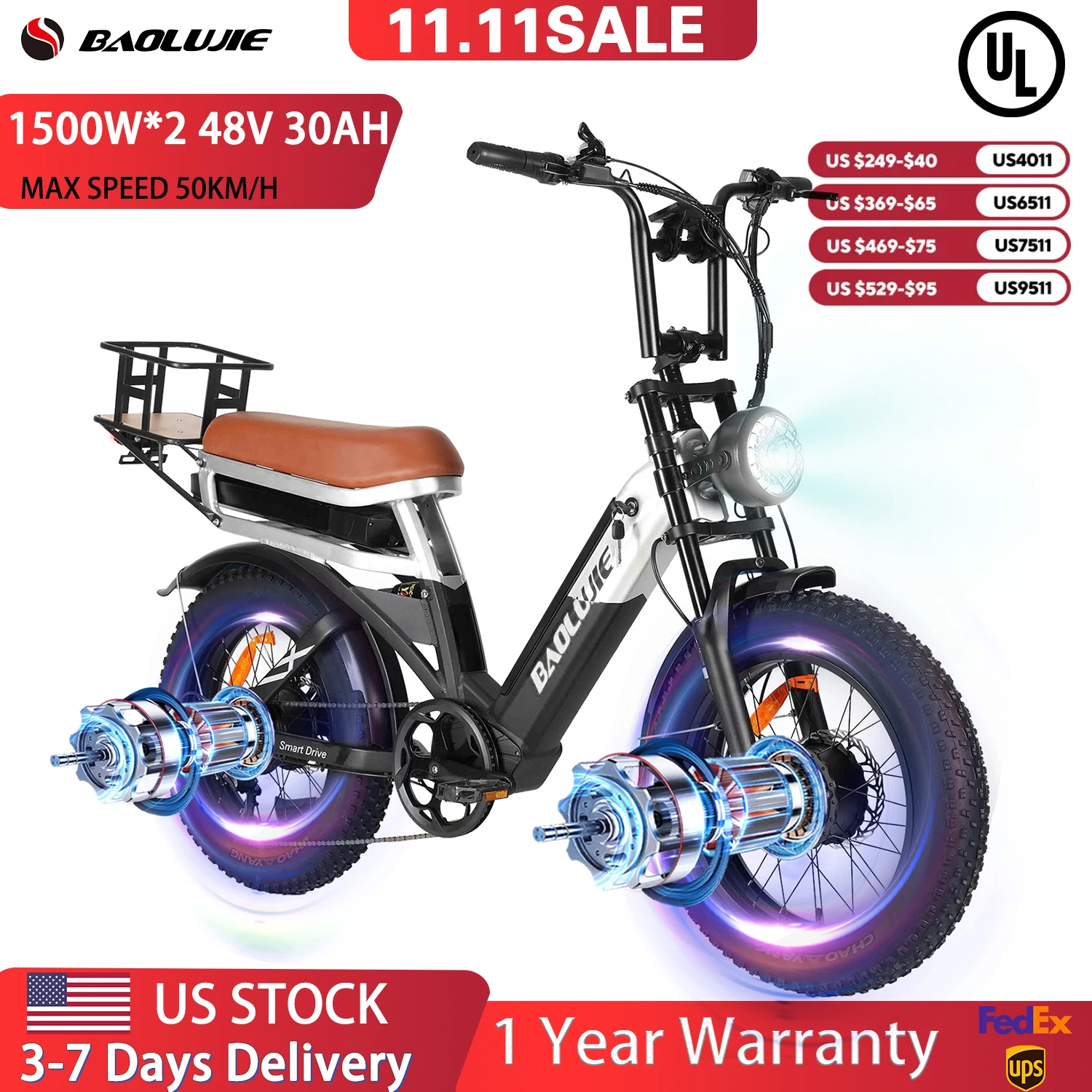 

【1 год гарантии】 Электрический велосипед BAOLUJIE 2033 для взрослых 2000 Вт и 1200 Вт Электрический велосипед 48V30AH Электрический велосипед SHIMANO 7-скоростной горный электронный велосипед