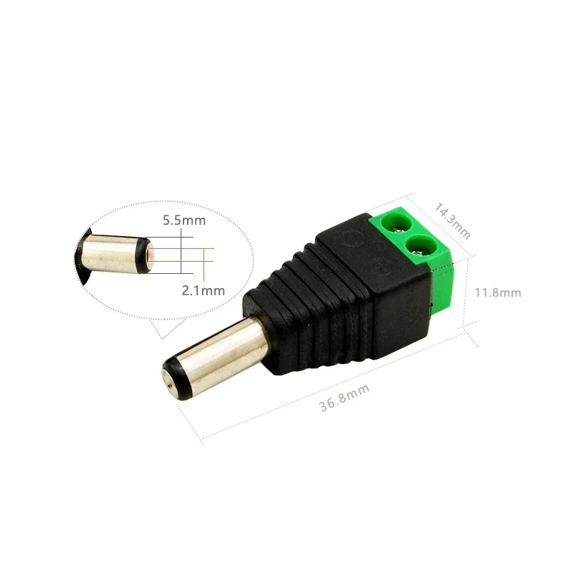 5PCS 12V 2.1 x 5.5mm DC Power Male Plug Jack Adapter Connector Plug for CCTV single color LED Light 5.5*2.5mm The socket