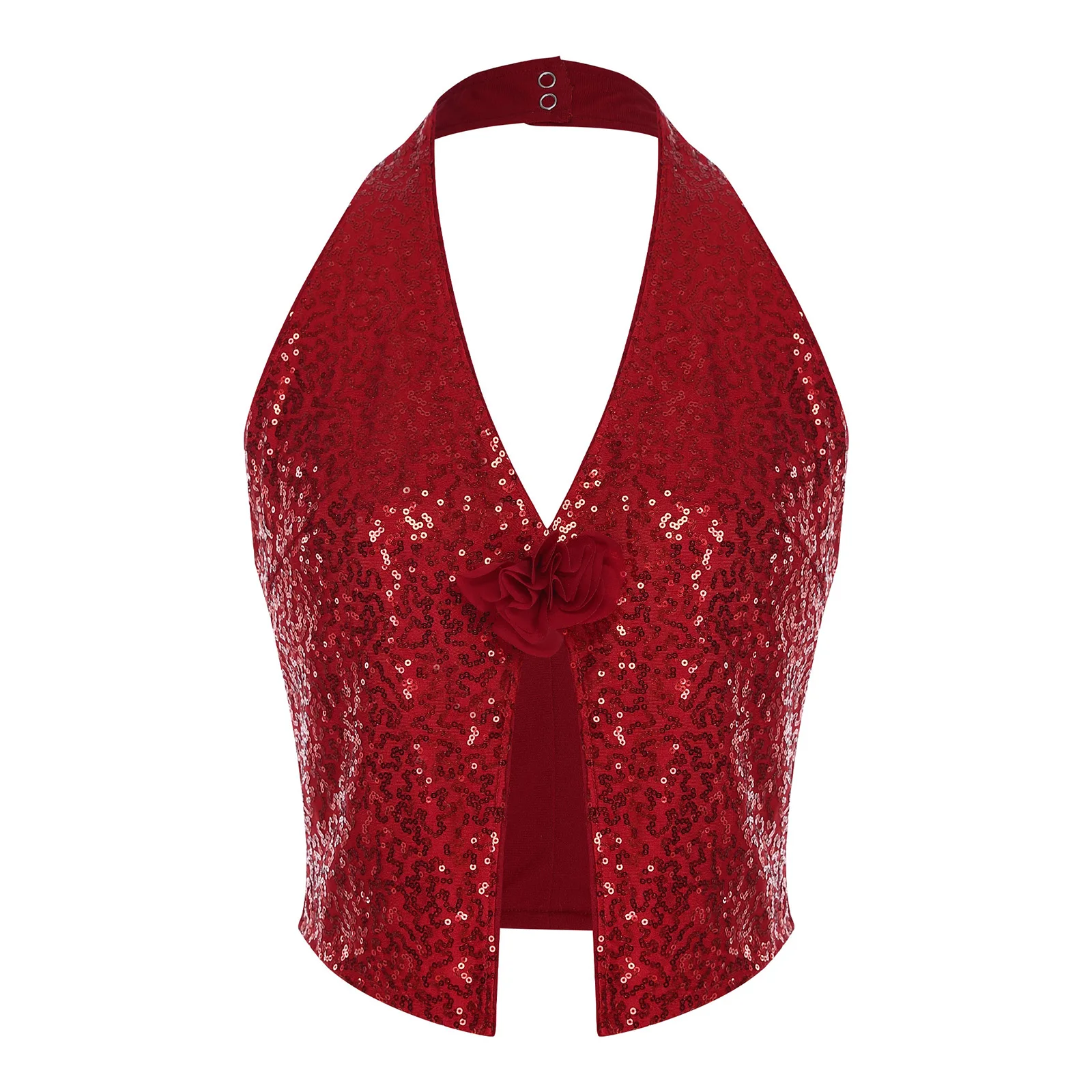 سترات نسائية لامعة رسن سباركلي ترتر بدلة صدرية بلايز بدون أكمام سترة أنيقة للحفلات المسائية زي كوكتيل الهذيان #3