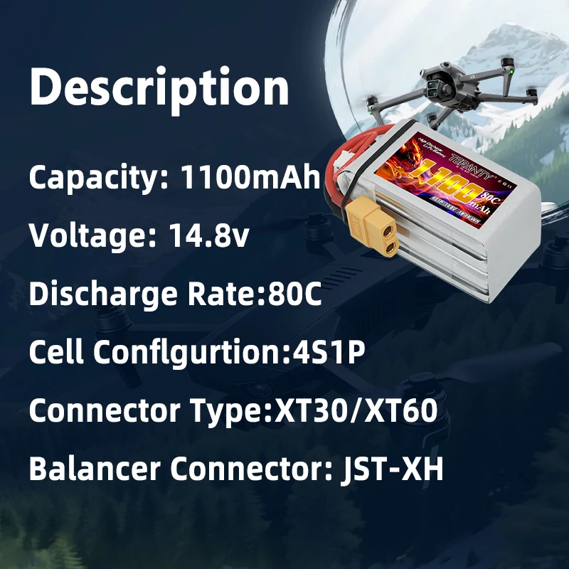 TERANTY 4S 1100mAh 80C/160C RC 헬리콥터 쿼드콥터 FPV 레이싱 드론 RC 부품용 Lipo 배터리 14.8V 충전식 배터리 썸네일 3