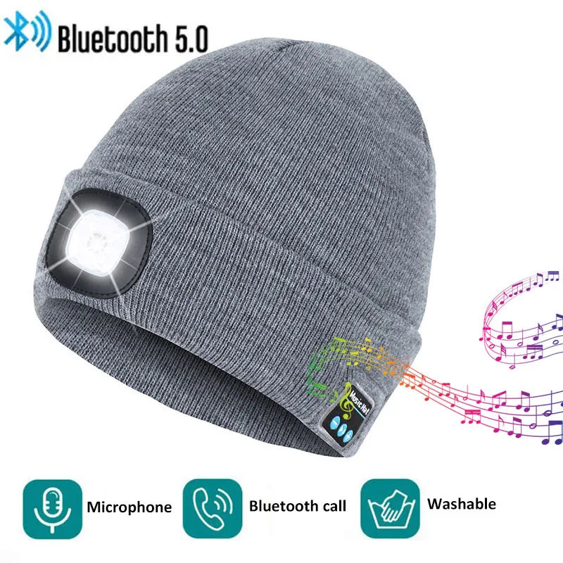

Спортивные СВЕТОДИОДНЫЙ bluetooth-наушники, беспроводные стерео музыкальные наушники, уличная теплая удобная шапка с микрофоном, перезаряжаемые наушники