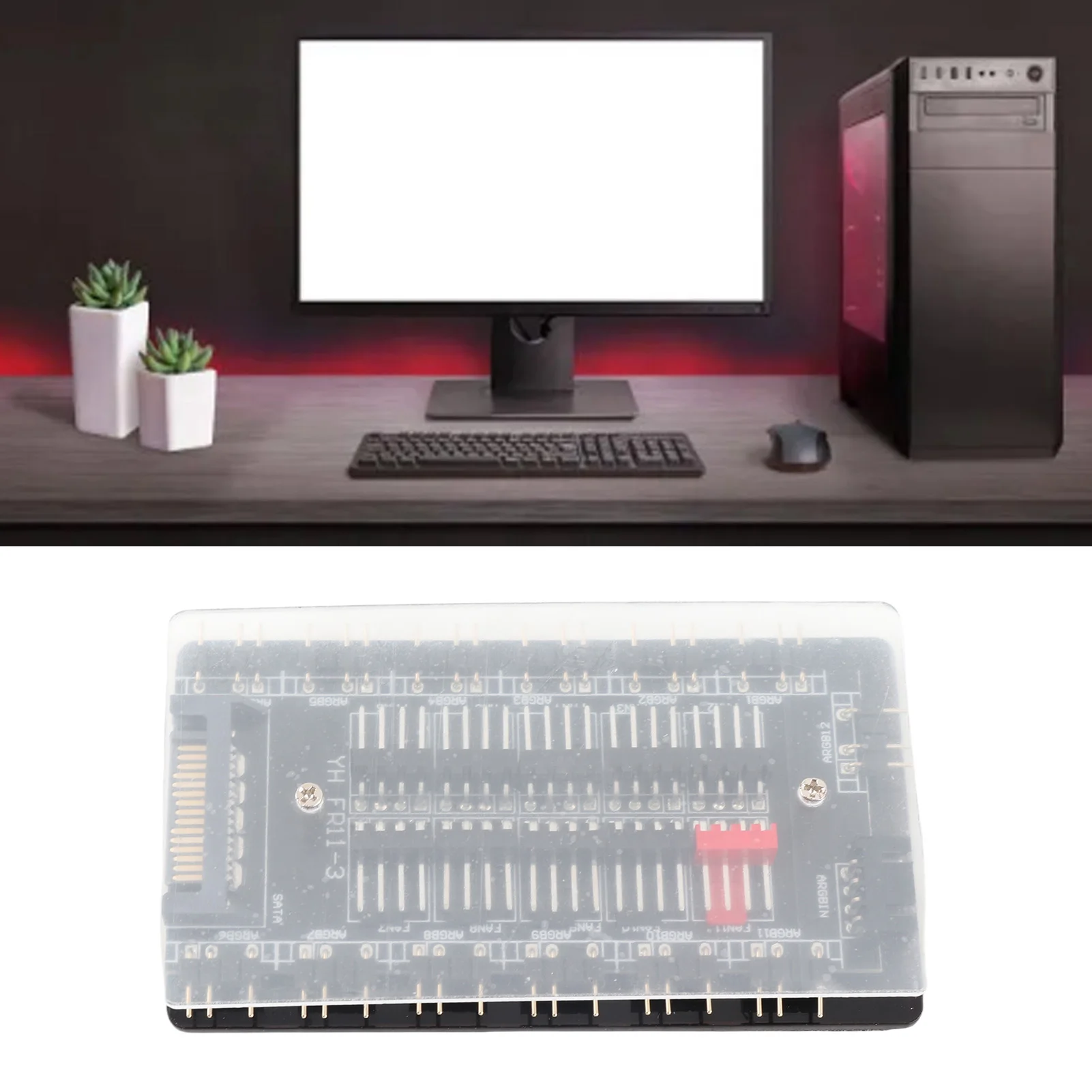 

ARGB and PWM HUB Practical Easy To Install 2 in 1 SATA Interface Power Supply ARGB PWM Fan Hub with Acrylic Case for Desktop PC