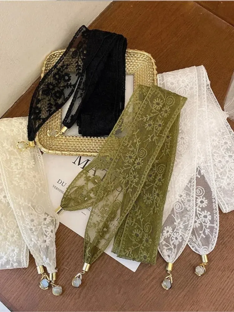 Ruban de cheveux pour femmes, pendentif français en dentelle tressée, couleur verte, bandeau Simple, couvre-chef Chic, ajouré, fleurs exquises, cravate pour cheveux