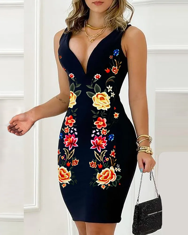 Womens Dresses 2024 Summer Sexy Slim Fit Sleeveless V-Neck Zipper Slit Backless Leopard Print Casual Daily Mini Dress