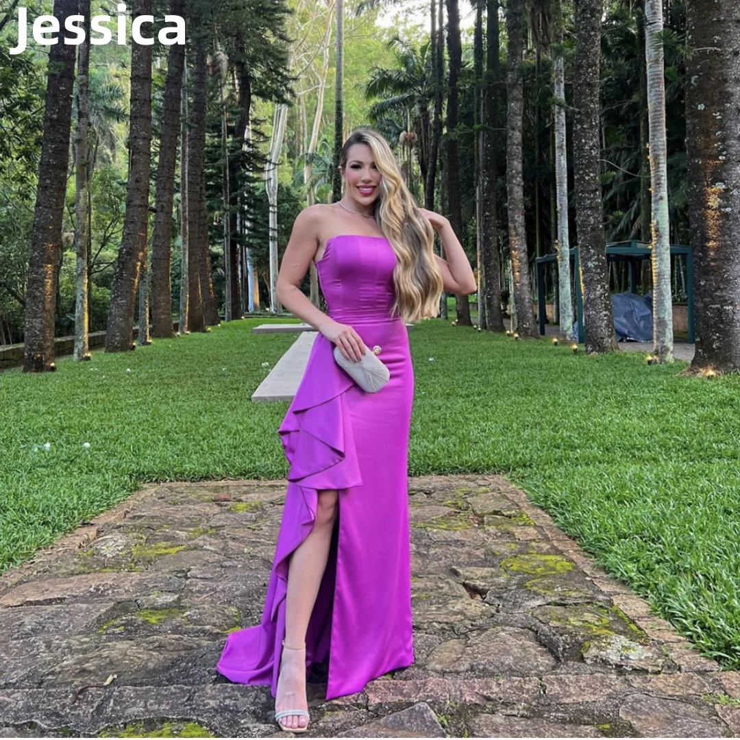 

Jessica Purple Satin Prom Dress Strapless Mermaid Evening Dress 2024فساتين السهرة Formal Occasions Side Slit Wedding Party Dress