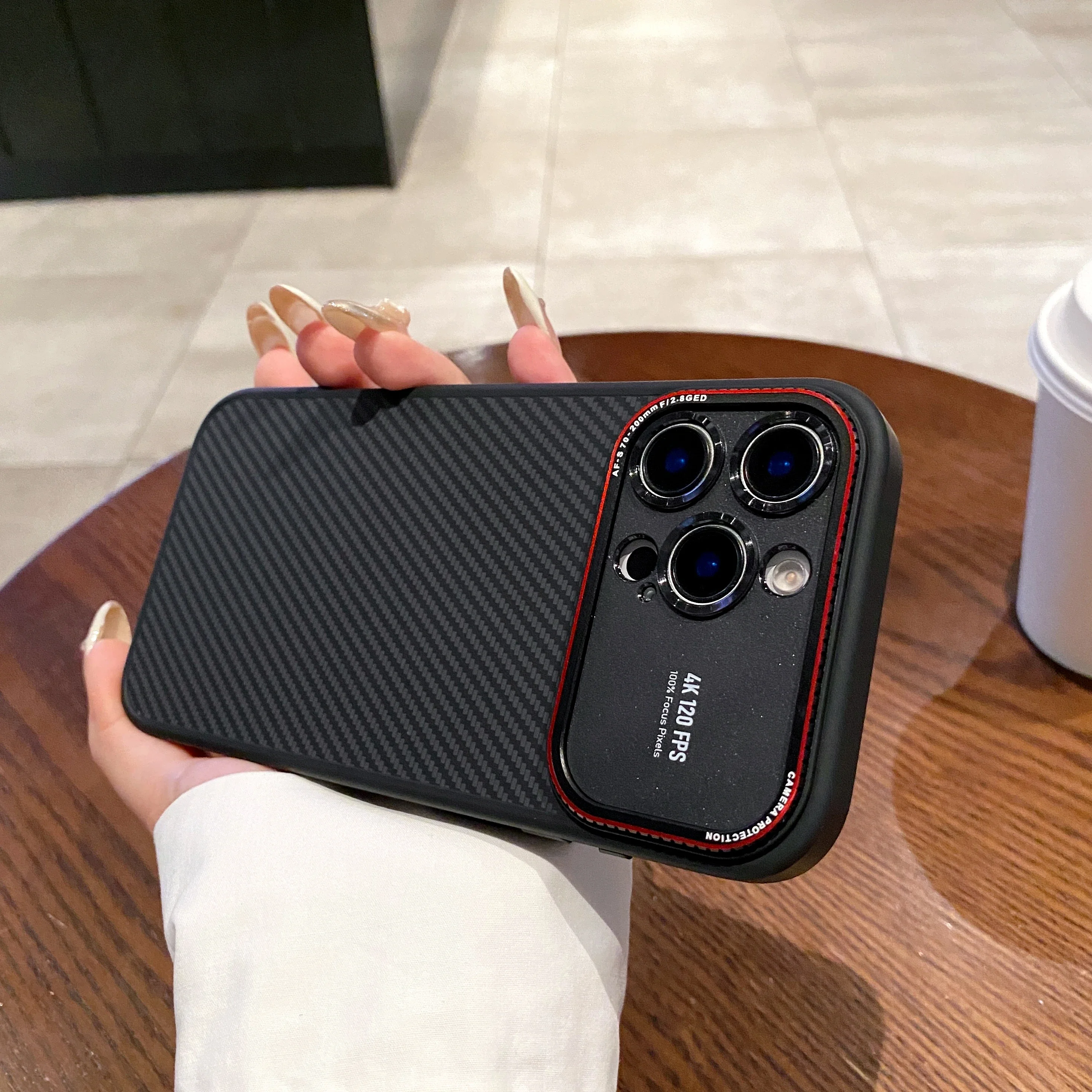 LJ الفاخرة ألياف الكربون محكم المغناطيسي جراب هاتف آيفون 14 15 16 17 برو ماكس نافذة كبيرة عدسة حماية غطاء مقاوم للصدمات